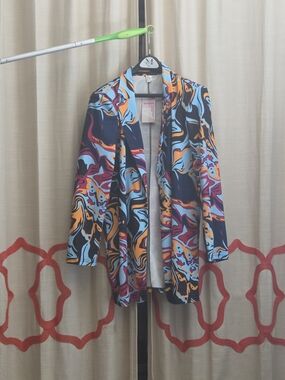 NWT WDIRARA Multicolor Abstract Print Longline Blazer XL